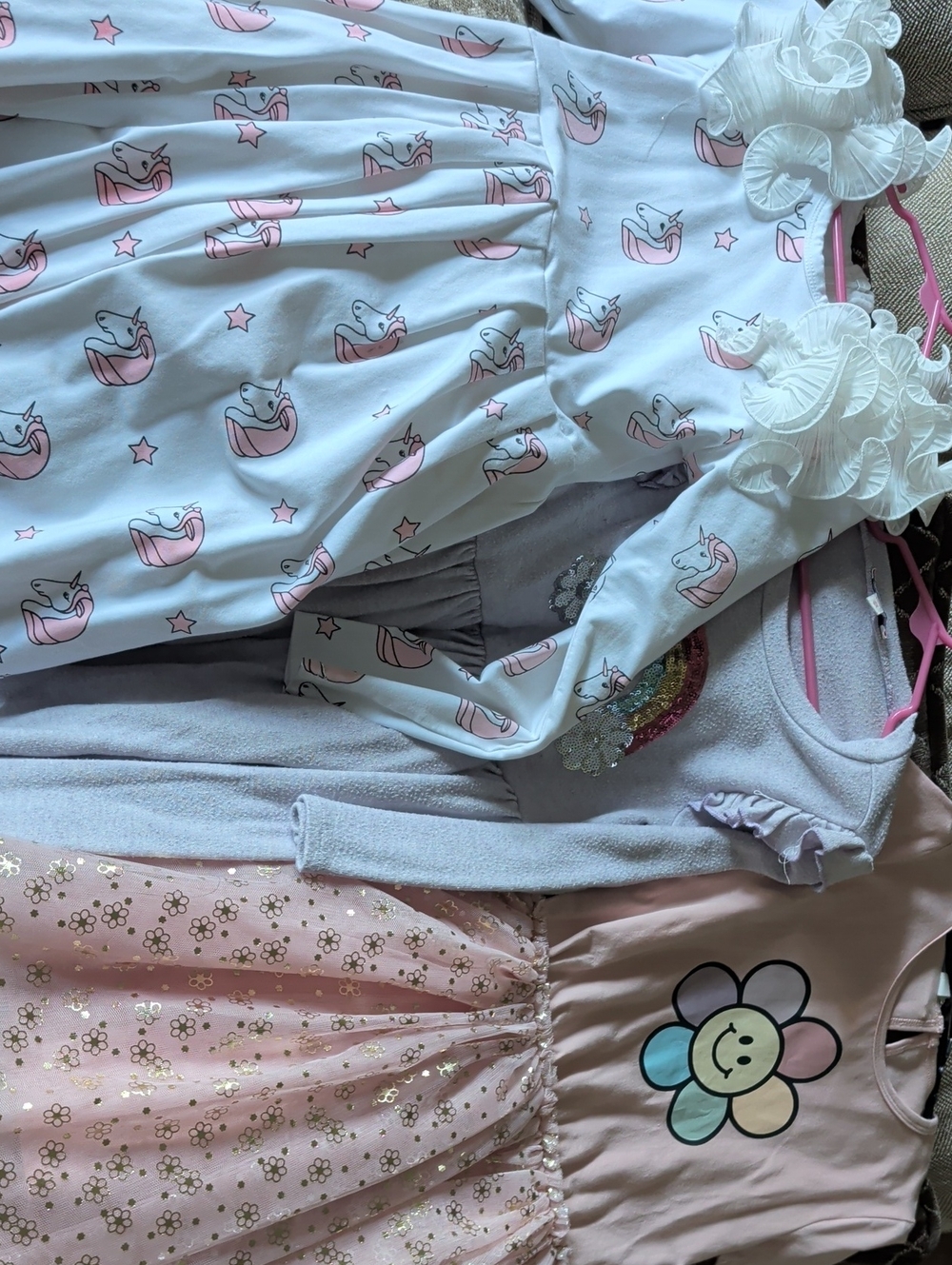 Lola + The Boys Unicorn Huxbaby Smile Flower Rainbow Dresses - Set Of 3